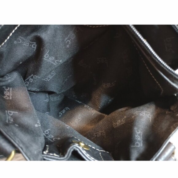 BOC Born Shoulder Purse Bag Flap Zipper Bucket Black Faux Leather - Picture 10 of 13